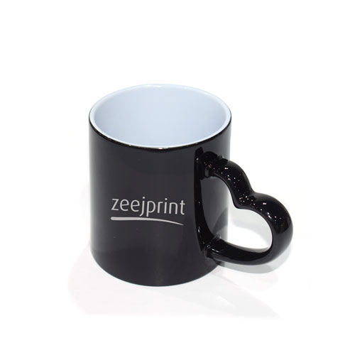 Magic Sublimation Mug With Heart Handle 11oz Black Colour