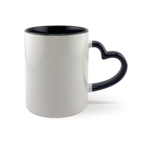 Sublimation Inner Rim Color Mug With Heart Handle Black 11oz