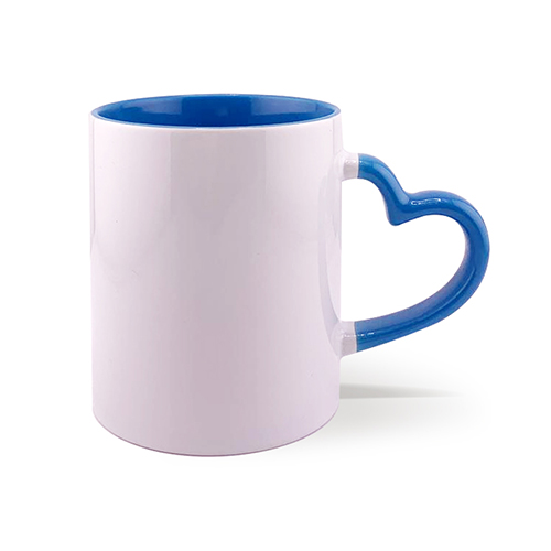 Sublimation Inner Rim Color Mug With Heart Handle Blue 11oz