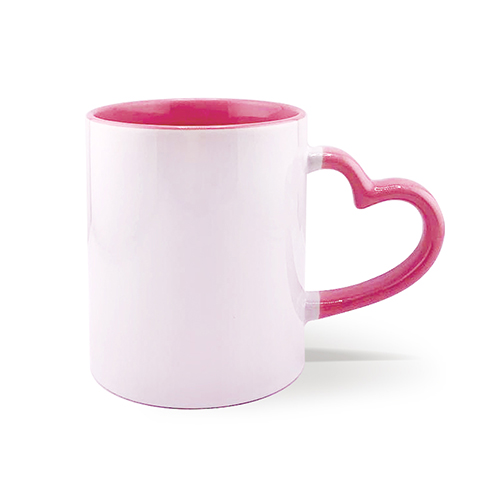 Sublimation Inner Rim Color Mug With Heart Handle Pink 11oz