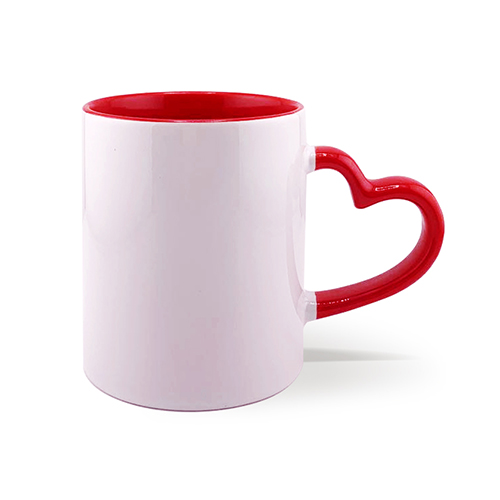 Sublimation Inner Rim Color Mug With Heart Handle Red 11oz